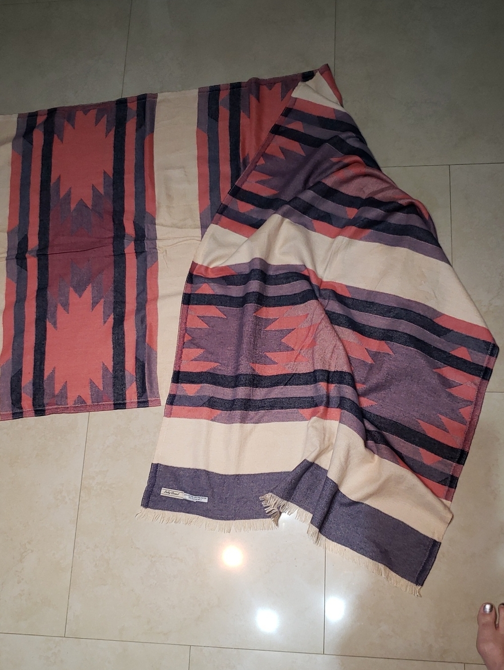 Lucky Brand Striped Knit Scarf in Cream & Purple